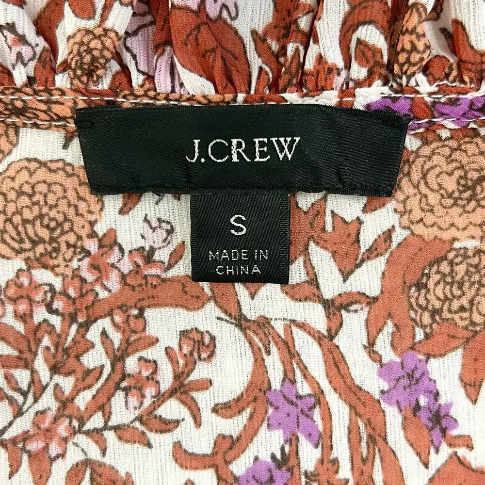 J. Crew Crinkle Chiffon Floral Fete Ruffle Bell Long Sleeve V-Neck Blouse MEDIUM - Picture 9 of 11